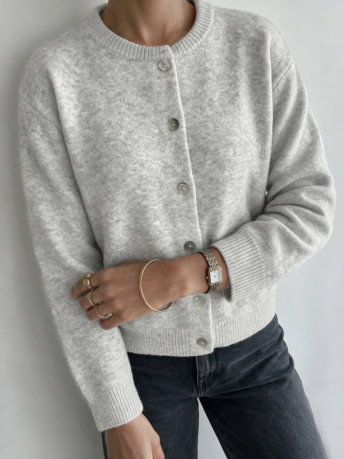Crew Neck Button-Down Cardigan